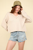 VERY J Exposed Seam V-Neck Ribbed Knit Top