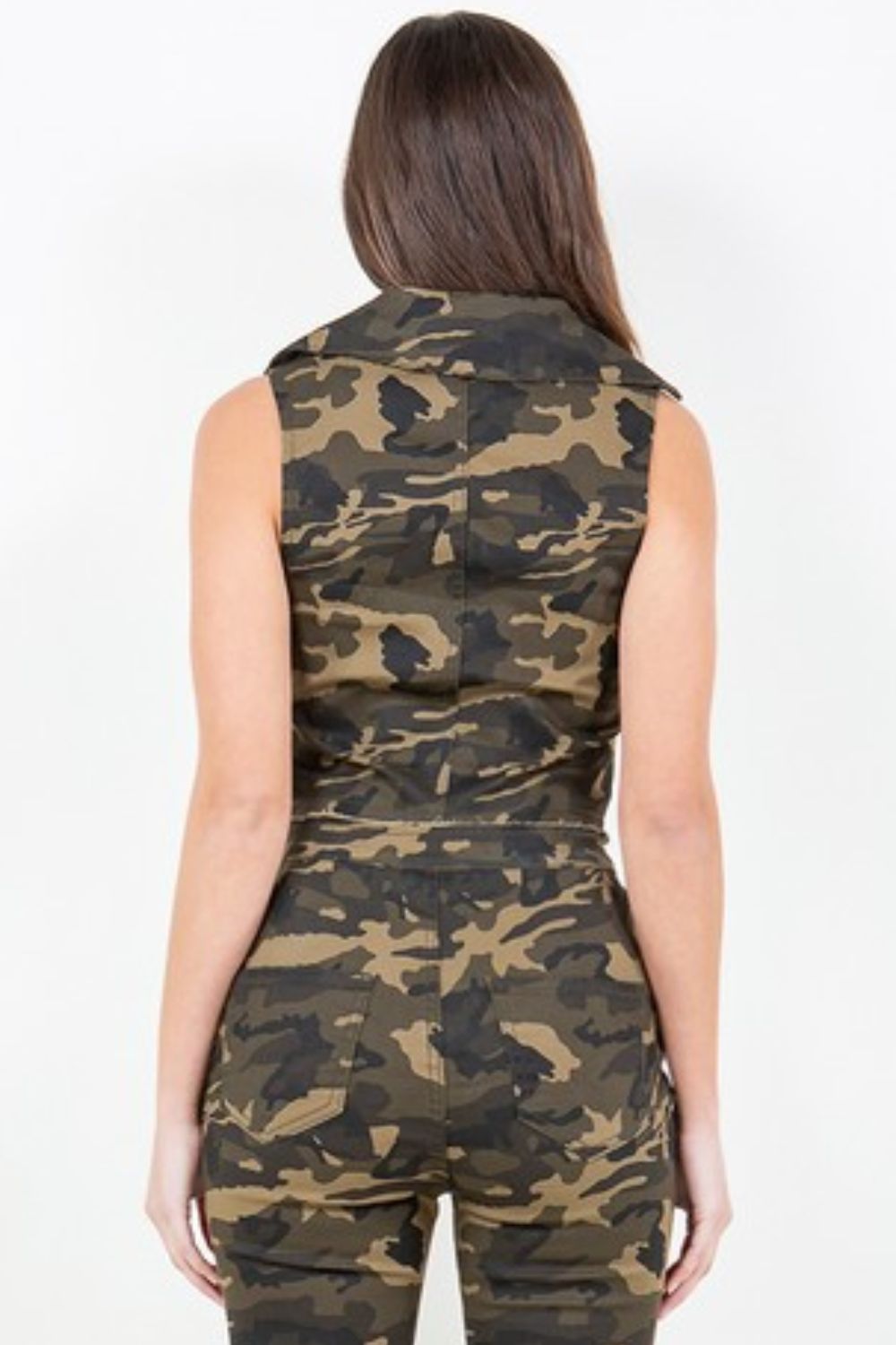 American Bazi Zip Up Camo Crop Denim Vest