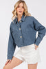 bytos Button Down Cropped Denim Jacket with Patch Pockets