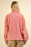 VERY J Fuzzy Fleece Half Zip Cable Pattern Sweatshirt