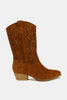 Beast Fashion Faux Suede Laser Cut Detail Block Heel Boots