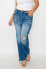 bytos Full Size Raw Hem Distressed Mid Rise Straight Jeans