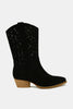 Beast Fashion Faux Suede Laser Cut Detail Block Heel Boots