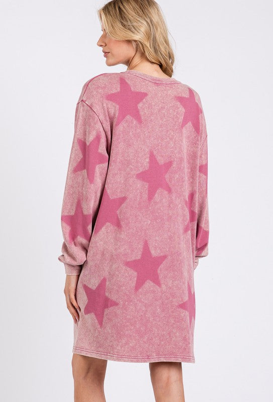 SAGE + FIG Washed Star Print Round Neck Dress