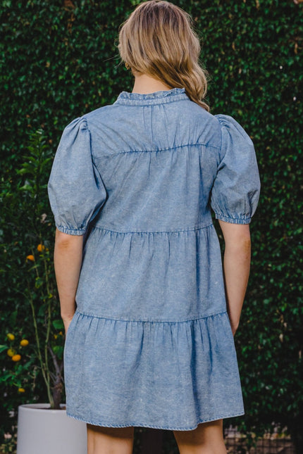 ODDI Washed Tiered Mini Denim Dress