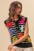 BiBi Flower Patch Striped Half Button Sweater Vest