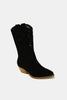 Beast Fashion Faux Suede Laser Cut Detail Block Heel Boots