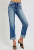 RISEN Full Size High Rise Crop Straight Roll Up Jeans