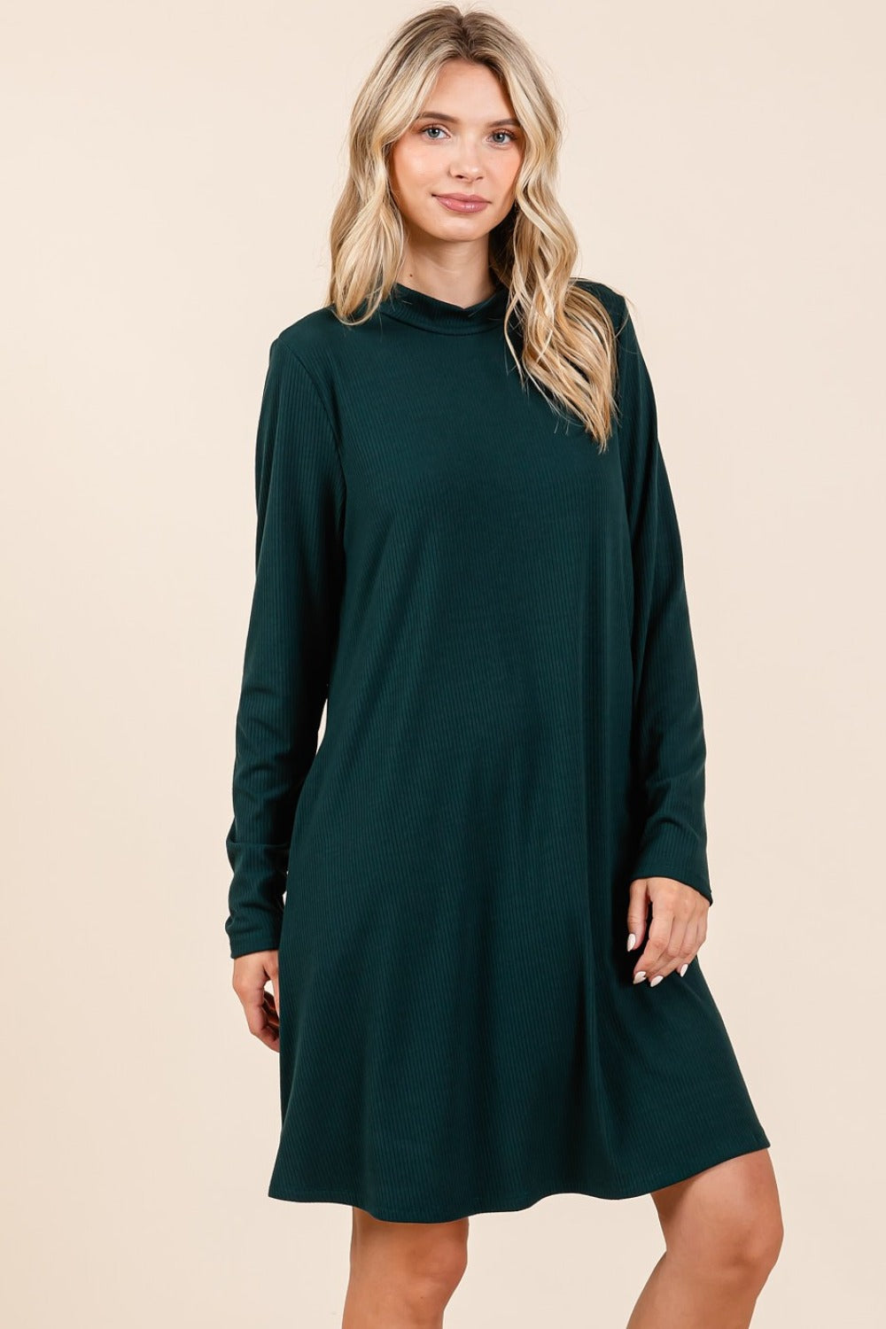 Mittoshop Mock Neck Long Sleeve Dress with Pockets