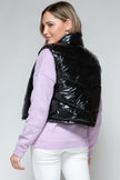 Snobbish Zip Up Turtleneck Shiny Quilted Vest