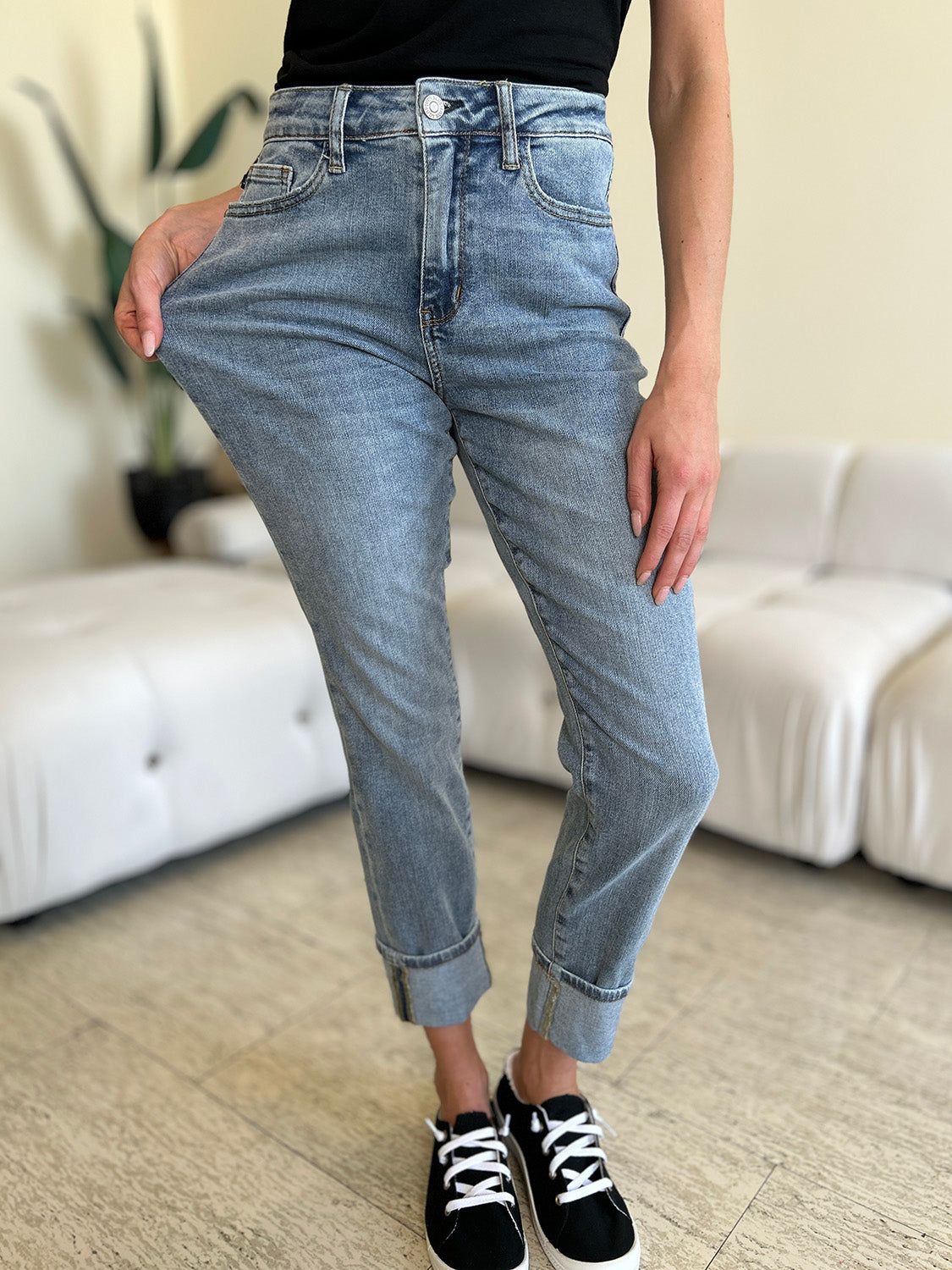 Judy Blue Full Size High Waist Cuff Hem Jeans