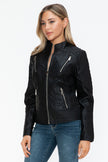 Snobbish Faux Leather Zip Up Mock Neck Jacket