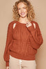 POL Cable Knit Cutout Long Sleeve Sweater