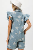 BiBi Ruffled Star Half Zip Denim Romper