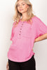 VERY J Twisted Sleeve Band Half Button Top