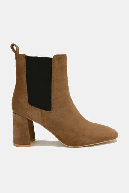 Beast Fashion Faux Suede Block Heel Chelsea Boots with Elastic Side Panel