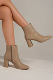 Beast Fashion PU Leather Block Heel Boots with Side Zippers