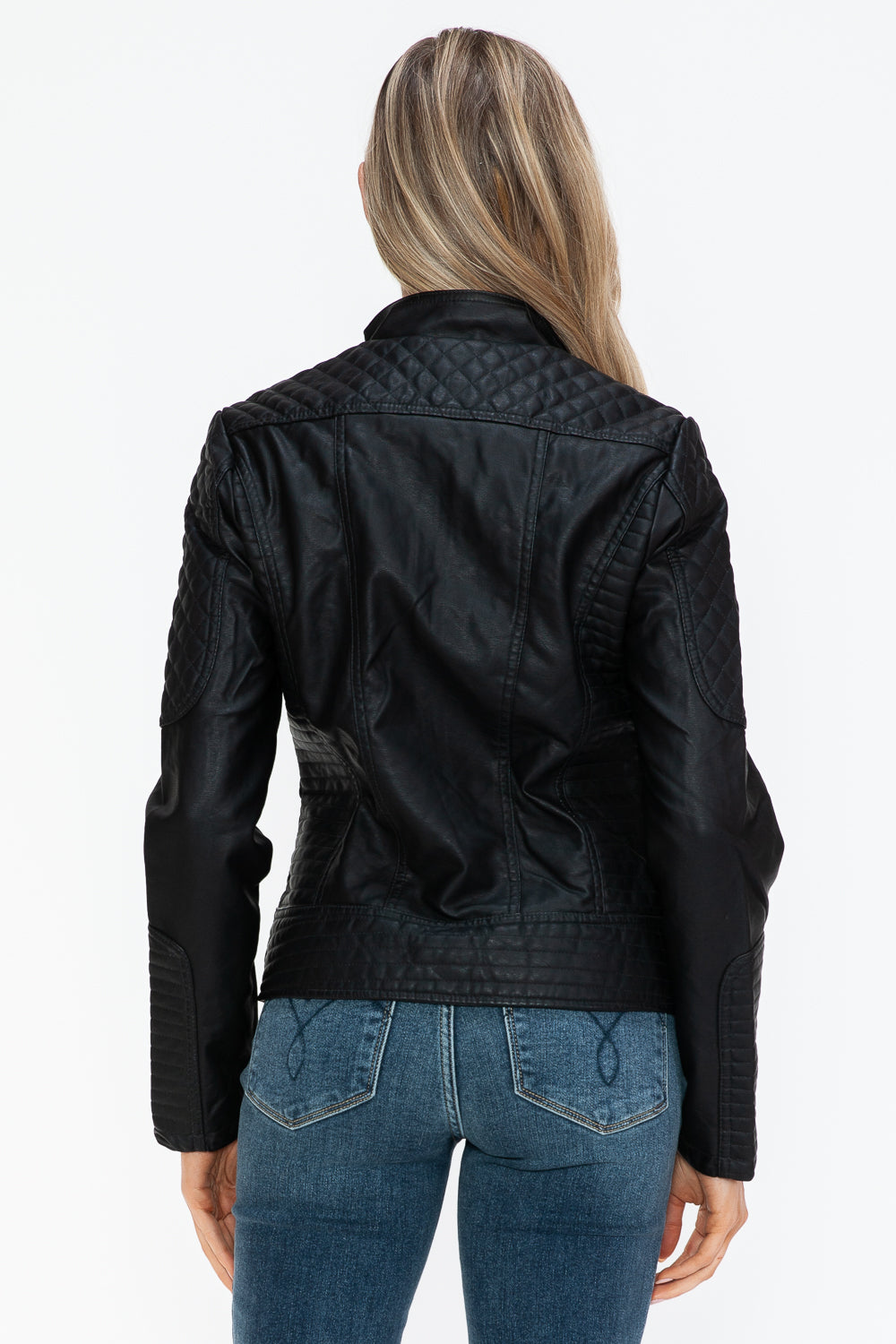 Snobbish Faux Leather Zip Up Mock Neck Jacket