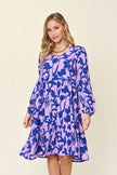 Double Take Full Size Printed Ruffle Hem Dress with Pocket