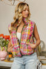 BiBi Quilted Washed Plaid Snap Down Vest