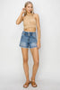 RISEN High Rise Seam Detailed Raw Edge Denim Shorts