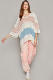 POL V-Neck Short Sleeve Stripe Weave Sweater