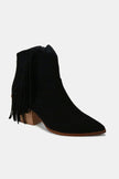 Beast Fashion Suede Fringe Point Toe Ankle Boots