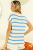 BiBi Striped Round Neck Short Sleeve Knit Top